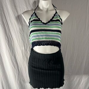 Aerie Striped Crochet Halter Top